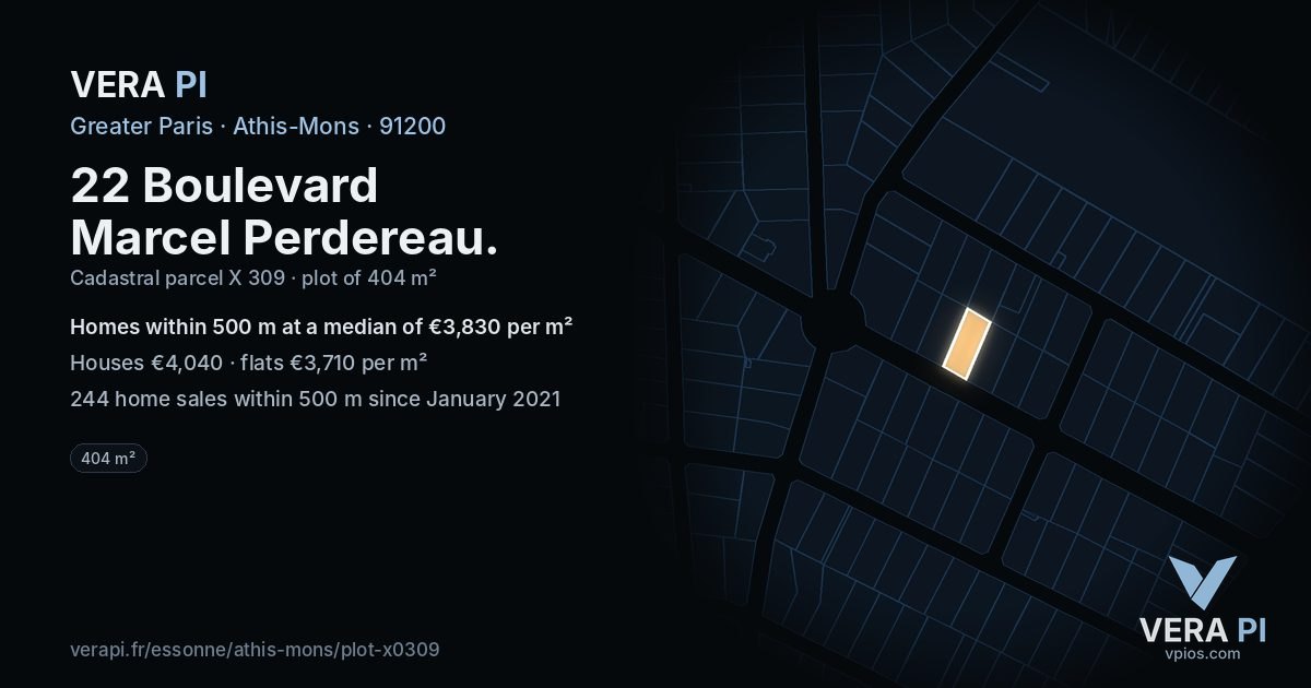 22 Boulevard Marcel Perdereau, Athis-Mons at night – the plot lit, the parcels around coloured by the prices near them