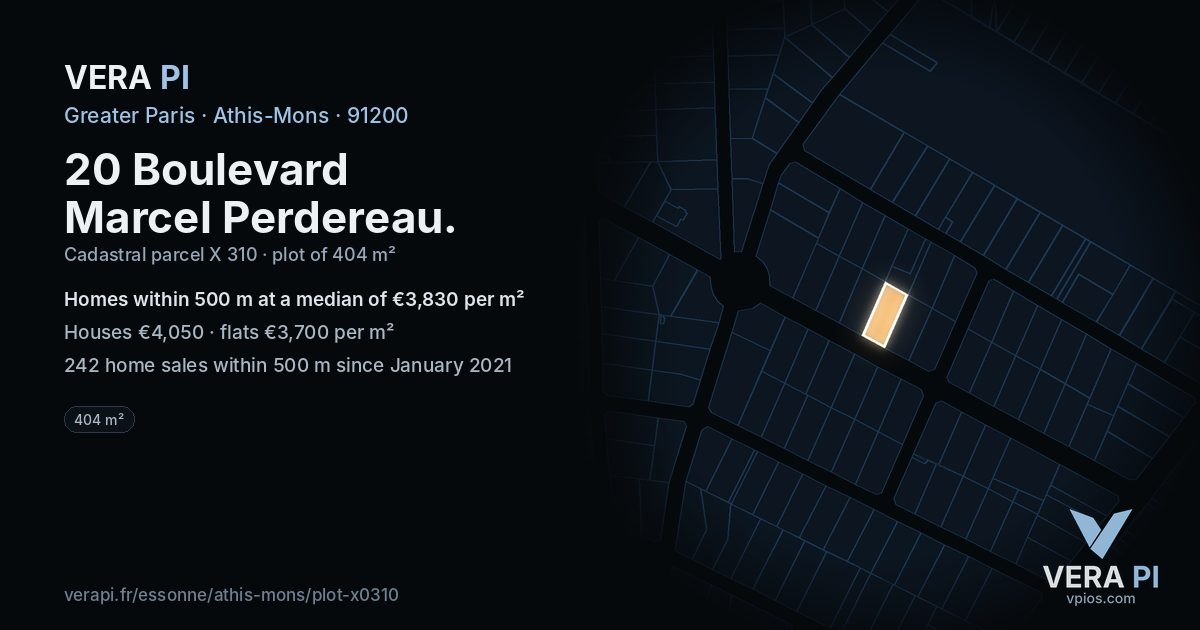 20 Boulevard Marcel Perdereau, Athis-Mons at night – the plot lit, the parcels around coloured by the prices near them