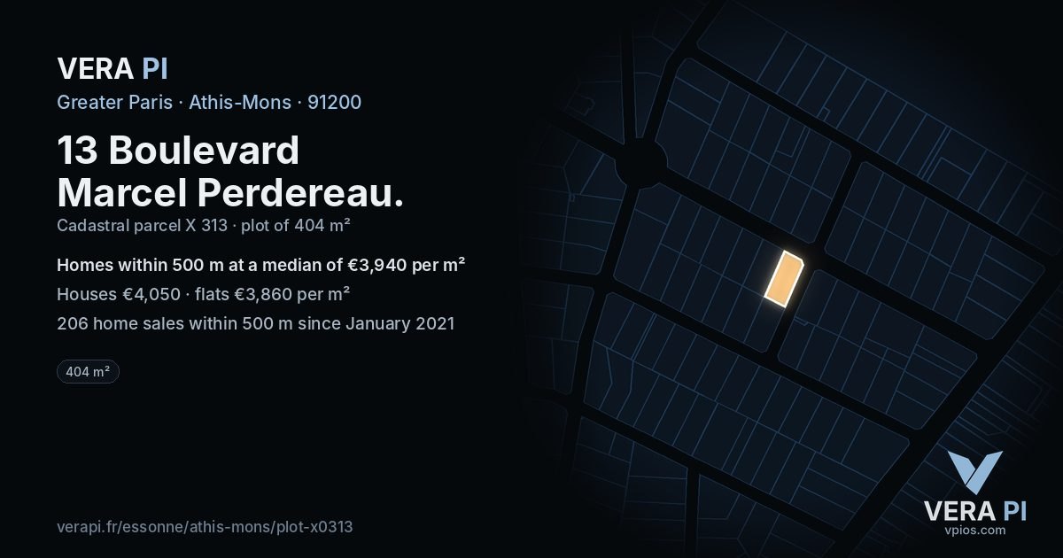 13 Boulevard Marcel Perdereau, Athis-Mons at night – the plot lit, the parcels around coloured by the prices near them