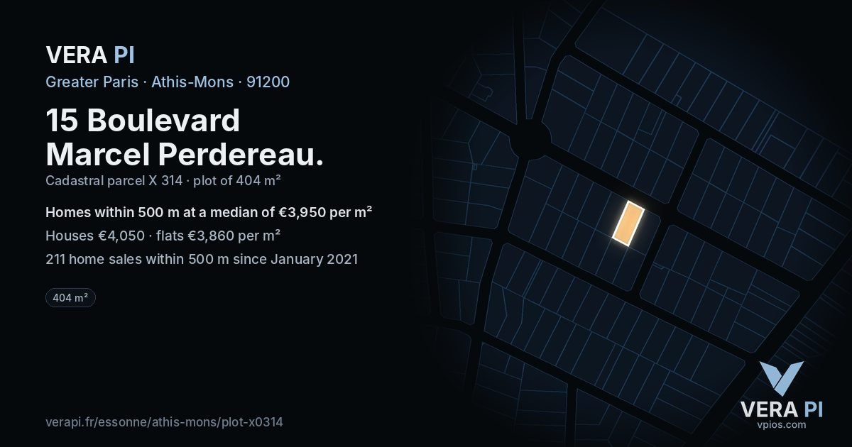 15 Boulevard Marcel Perdereau, Athis-Mons at night – the plot lit, the parcels around coloured by the prices near them