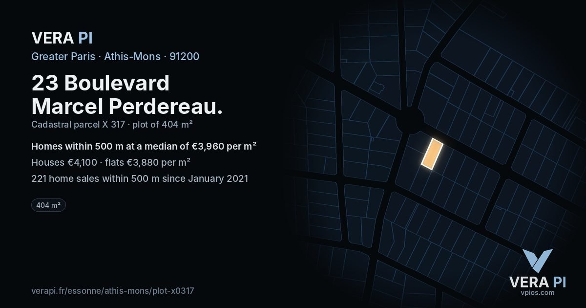23 Boulevard Marcel Perdereau, Athis-Mons at night – the plot lit, the parcels around coloured by the prices near them