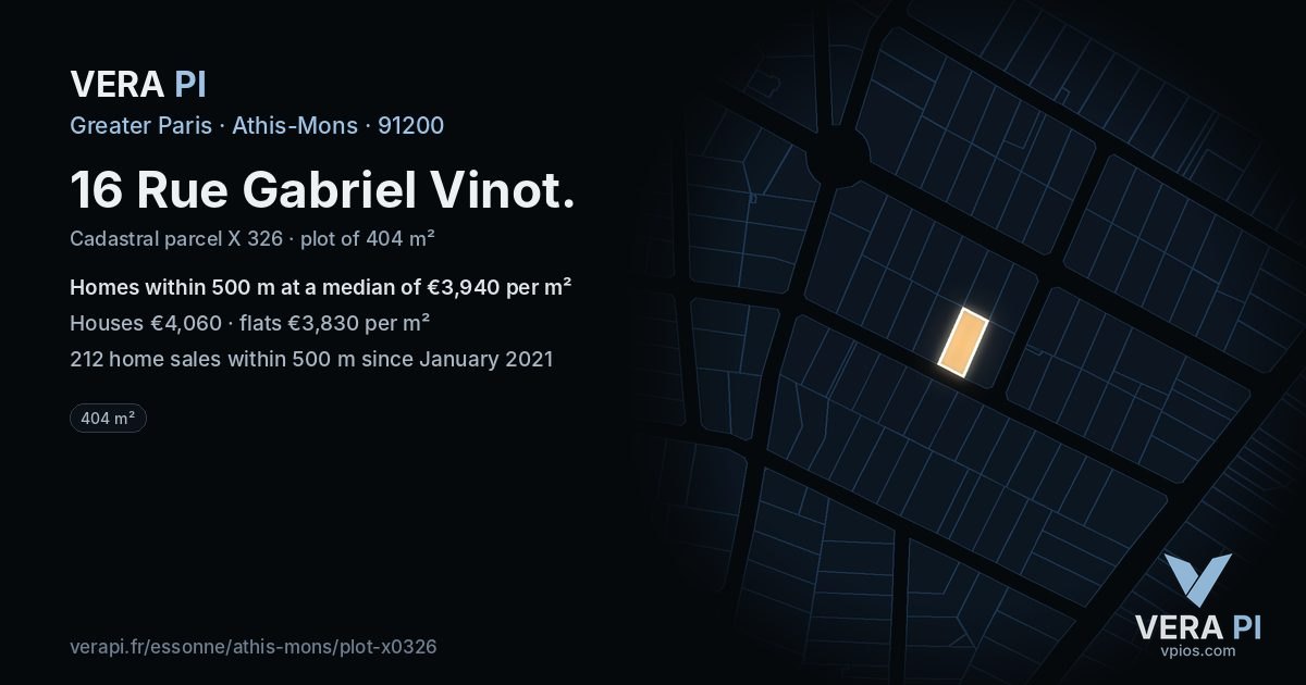 16 Rue Gabriel Vinot, Athis-Mons at night – the plot lit, the parcels around coloured by the prices near them