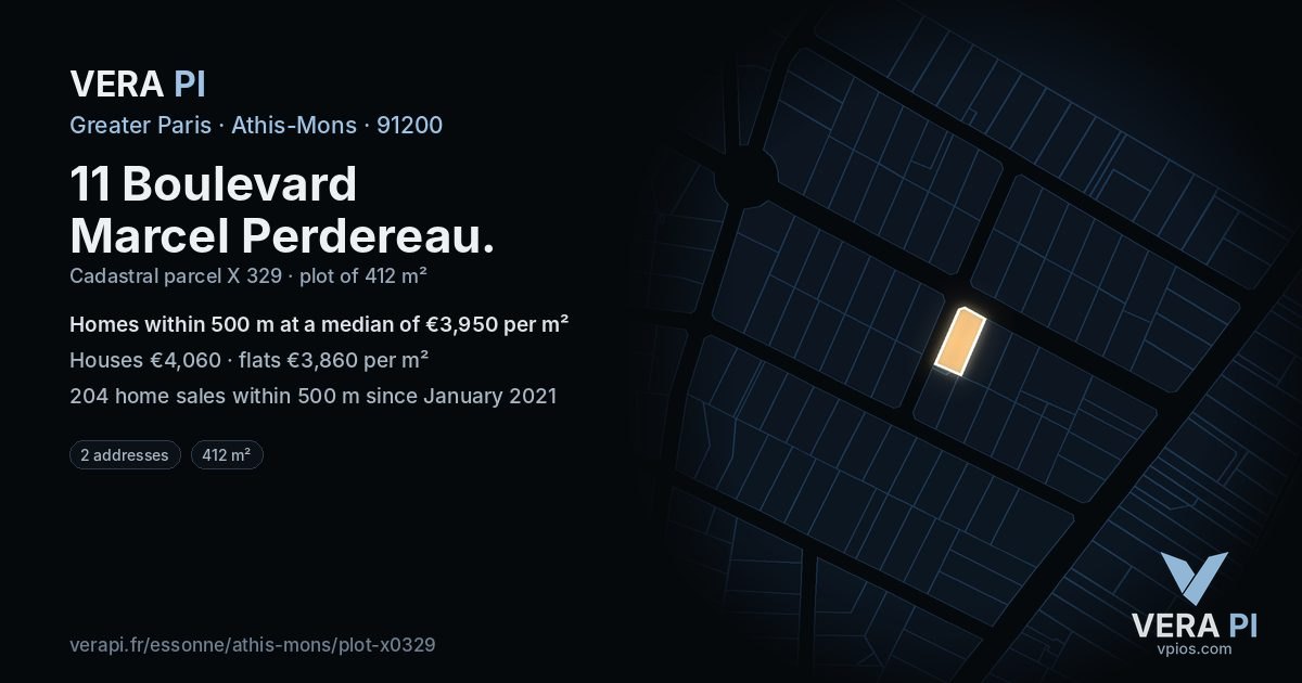 11 Boulevard Marcel Perdereau, Athis-Mons at night – the plot lit, the parcels around coloured by the prices near them
