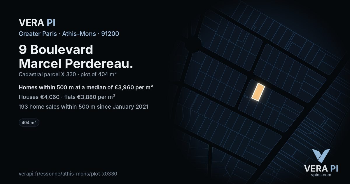 9 Boulevard Marcel Perdereau, Athis-Mons at night – the plot lit, the parcels around coloured by the prices near them