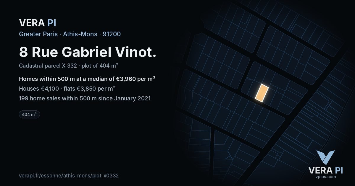 8 Rue Gabriel Vinot, Athis-Mons at night – the plot lit, the parcels around coloured by the prices near them