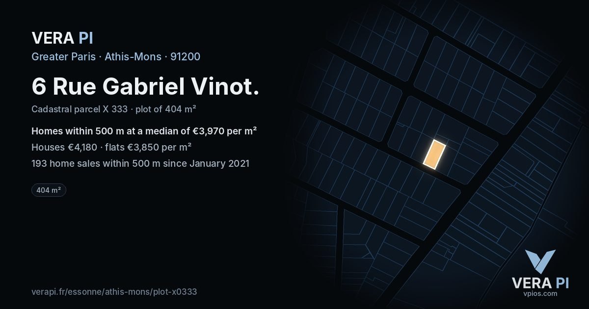 6 Rue Gabriel Vinot, Athis-Mons at night – the plot lit, the parcels around coloured by the prices near them