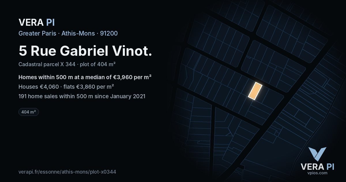 5 Rue Gabriel Vinot, Athis-Mons at night – the plot lit, the parcels around coloured by the prices near them