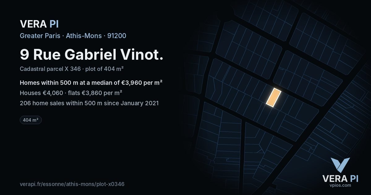 9 Rue Gabriel Vinot, Athis-Mons at night – the plot lit, the parcels around coloured by the prices near them
