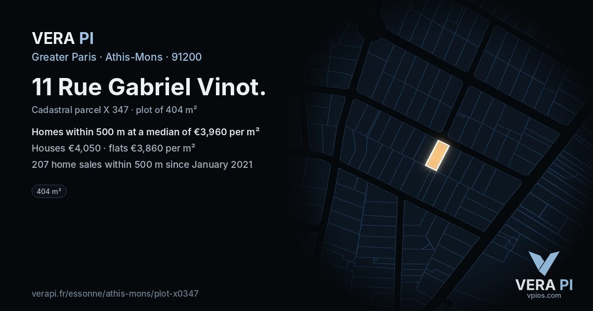11 Rue Gabriel Vinot, Athis-Mons at night – the plot lit, the parcels around coloured by the prices near them