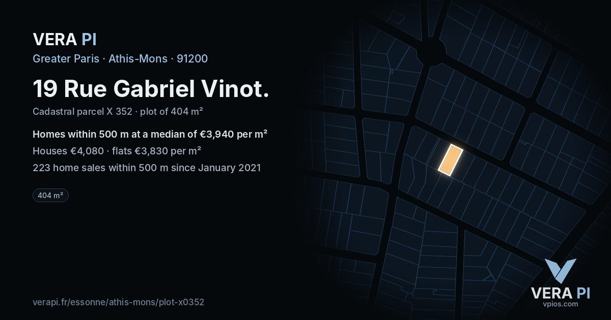 19 Rue Gabriel Vinot, Athis-Mons at night – the plot lit, the parcels around coloured by the prices near them