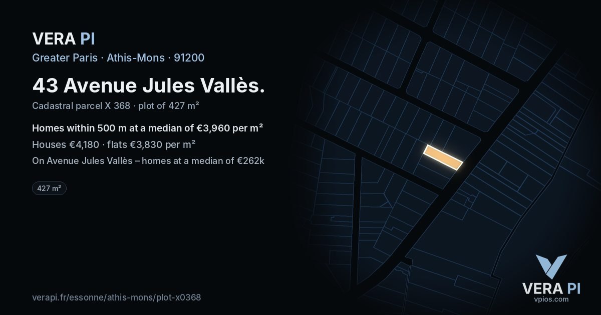 43 Avenue Jules Vallès, Athis-Mons at night – the plot lit, the parcels around coloured by the prices near them