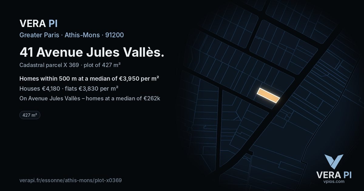41 Avenue Jules Vallès, Athis-Mons at night – the plot lit, the parcels around coloured by the prices near them