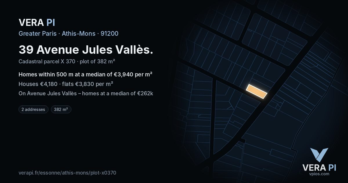 39 Avenue Jules Vallès, Athis-Mons at night – the plot lit, the parcels around coloured by the prices near them