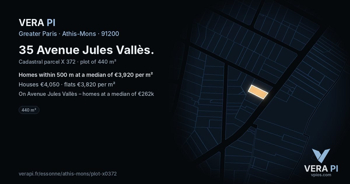 35 Avenue Jules Vallès, Athis-Mons at night – the plot lit, the parcels around coloured by the prices near them