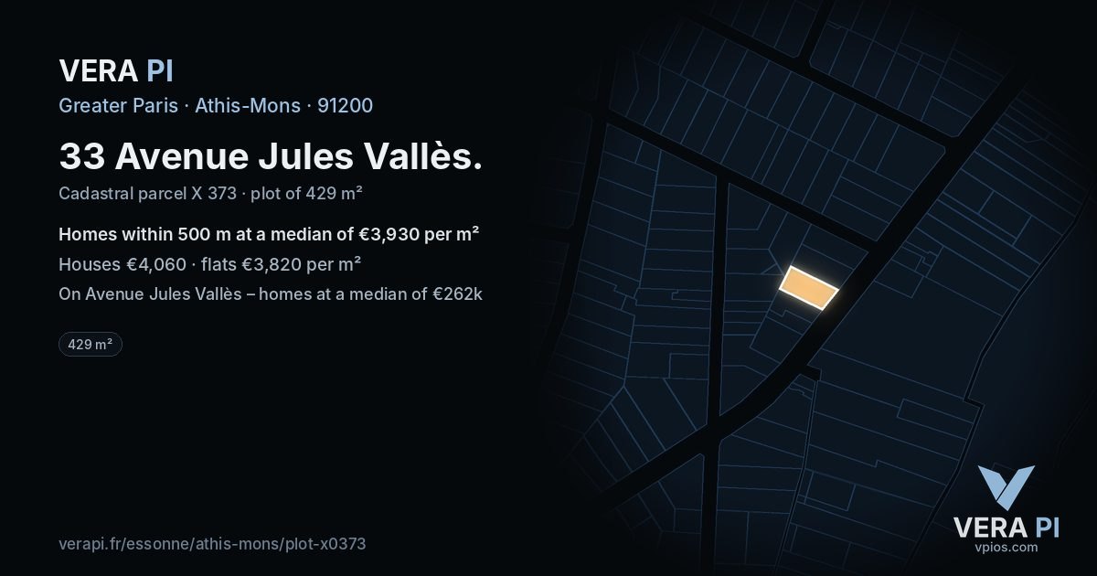 33 Avenue Jules Vallès, Athis-Mons at night – the plot lit, the parcels around coloured by the prices near them