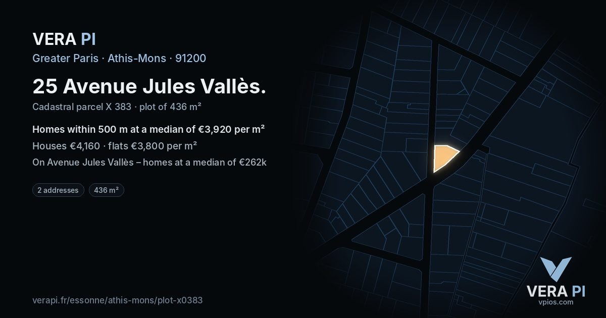 25 Avenue Jules Vallès, Athis-Mons at night – the plot lit, the parcels around coloured by the prices near them
