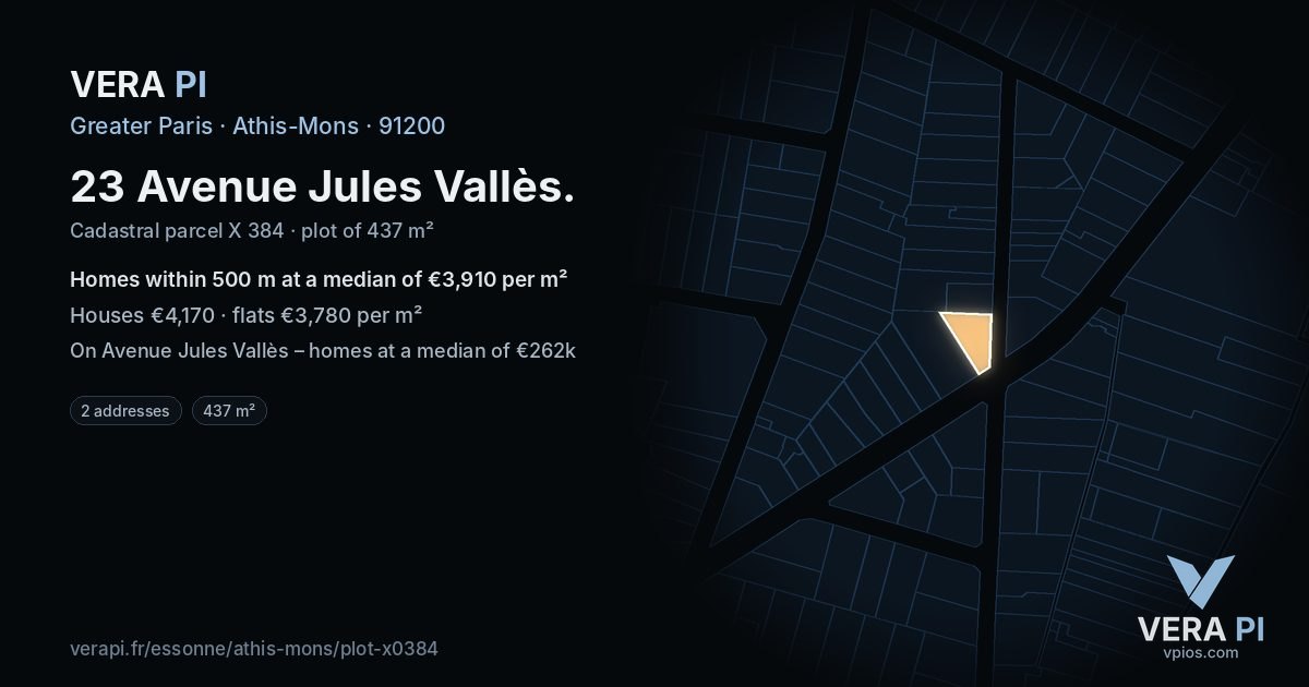 23 Avenue Jules Vallès, Athis-Mons at night – the plot lit, the parcels around coloured by the prices near them