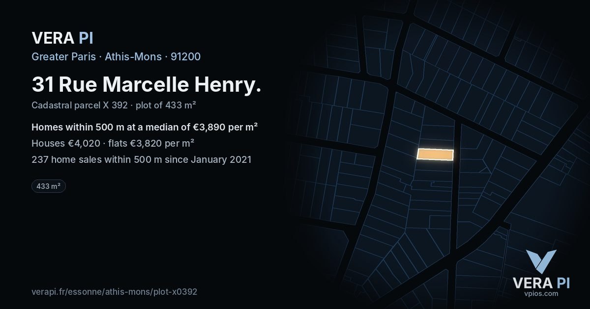 31 Rue Marcelle Henry, Athis-Mons at night – the plot lit, the parcels around coloured by the prices near them
