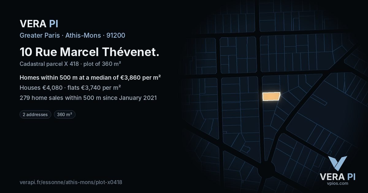 10 Rue Marcel Thévenet, Athis-Mons at night – the plot lit, the parcels around coloured by the prices near them