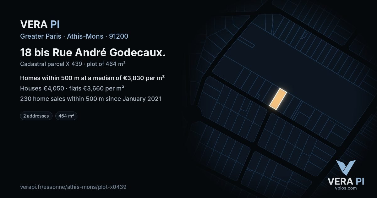 18 bis Rue André Godecaux, Athis-Mons at night – the plot lit, the parcels around coloured by the prices near them