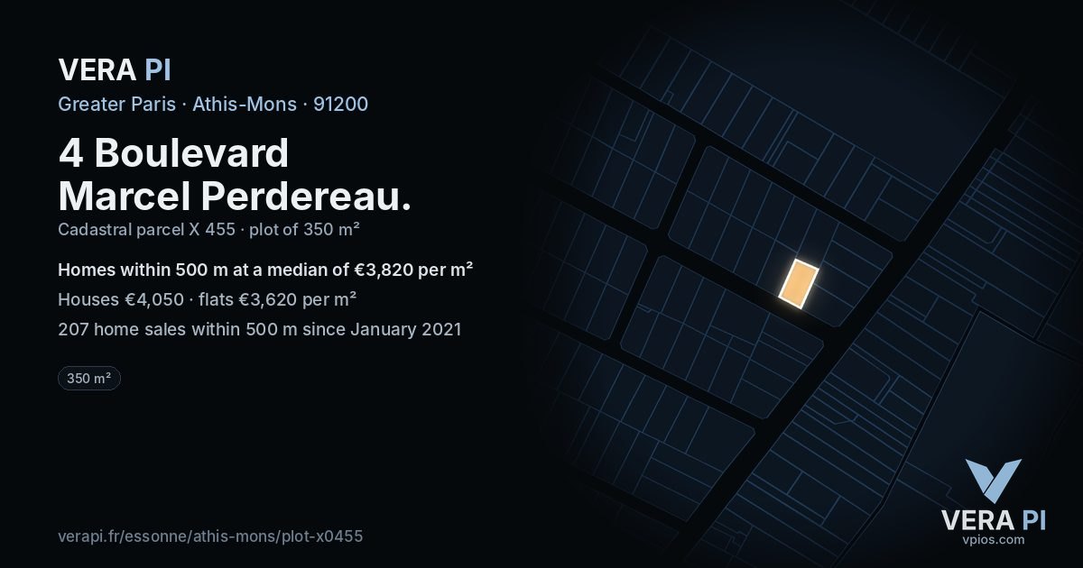 4 Boulevard Marcel Perdereau, Athis-Mons at night – the plot lit, the parcels around coloured by the prices near them