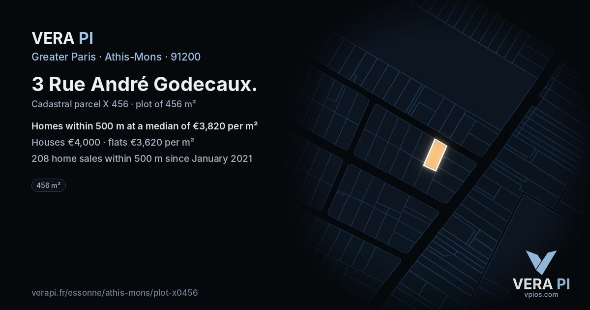 3 Rue André Godecaux, Athis-Mons at night – the plot lit, the parcels around coloured by the prices near them