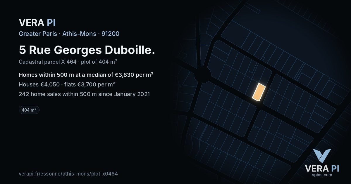5 Rue Georges Duboille, Athis-Mons at night – the plot lit, the parcels around coloured by the prices near them