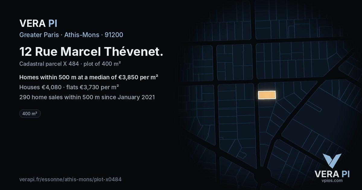 12 Rue Marcel Thévenet, Athis-Mons at night – the plot lit, the parcels around coloured by the prices near them