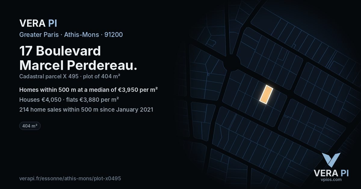17 Boulevard Marcel Perdereau, Athis-Mons at night – the plot lit, the parcels around coloured by the prices near them