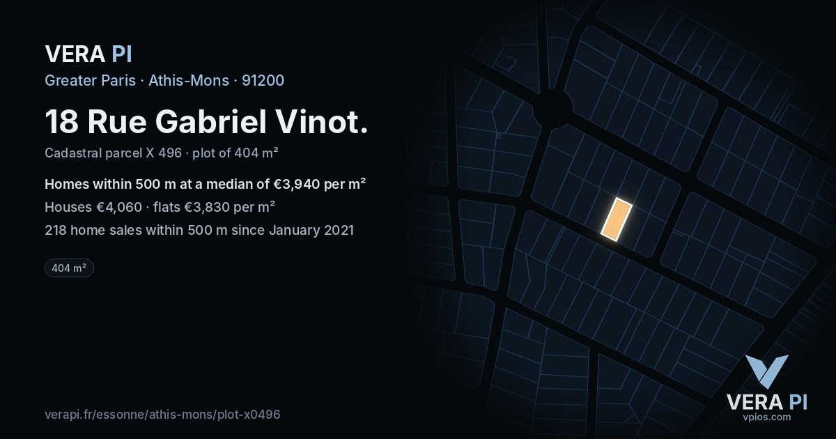 18 Rue Gabriel Vinot, Athis-Mons at night – the plot lit, the parcels around coloured by the prices near them