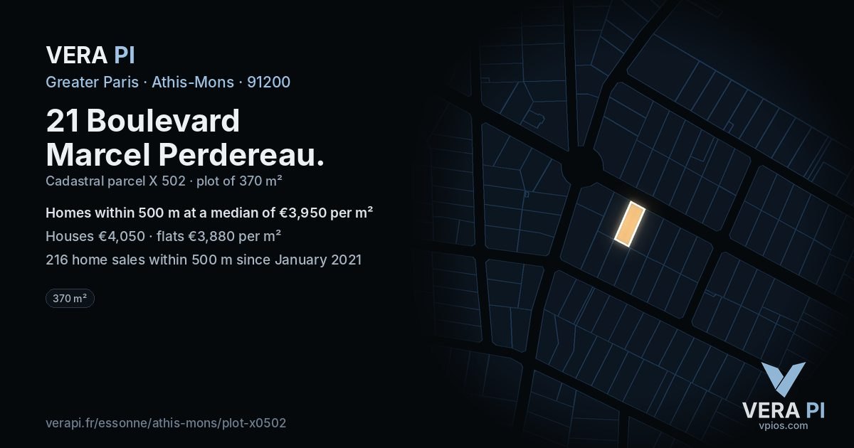 21 Boulevard Marcel Perdereau, Athis-Mons at night – the plot lit, the parcels around coloured by the prices near them