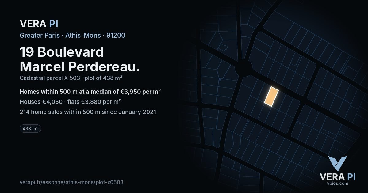 19 Boulevard Marcel Perdereau, Athis-Mons at night – the plot lit, the parcels around coloured by the prices near them