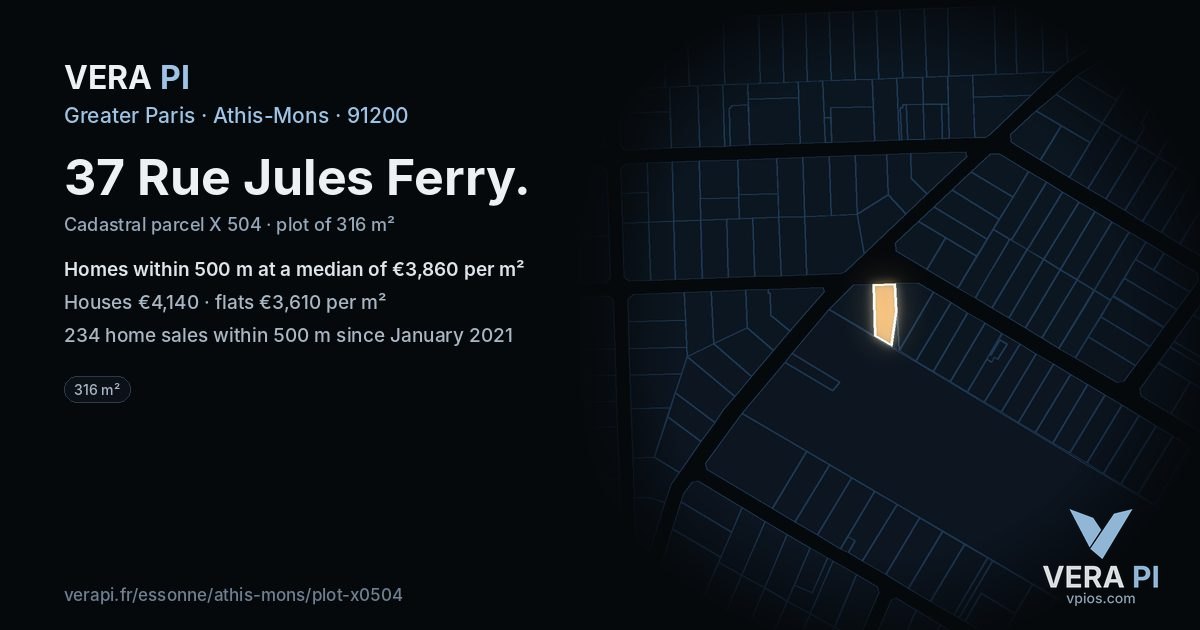 37 Rue Jules Ferry, Athis-Mons at night – the plot lit, the parcels around coloured by the prices near them