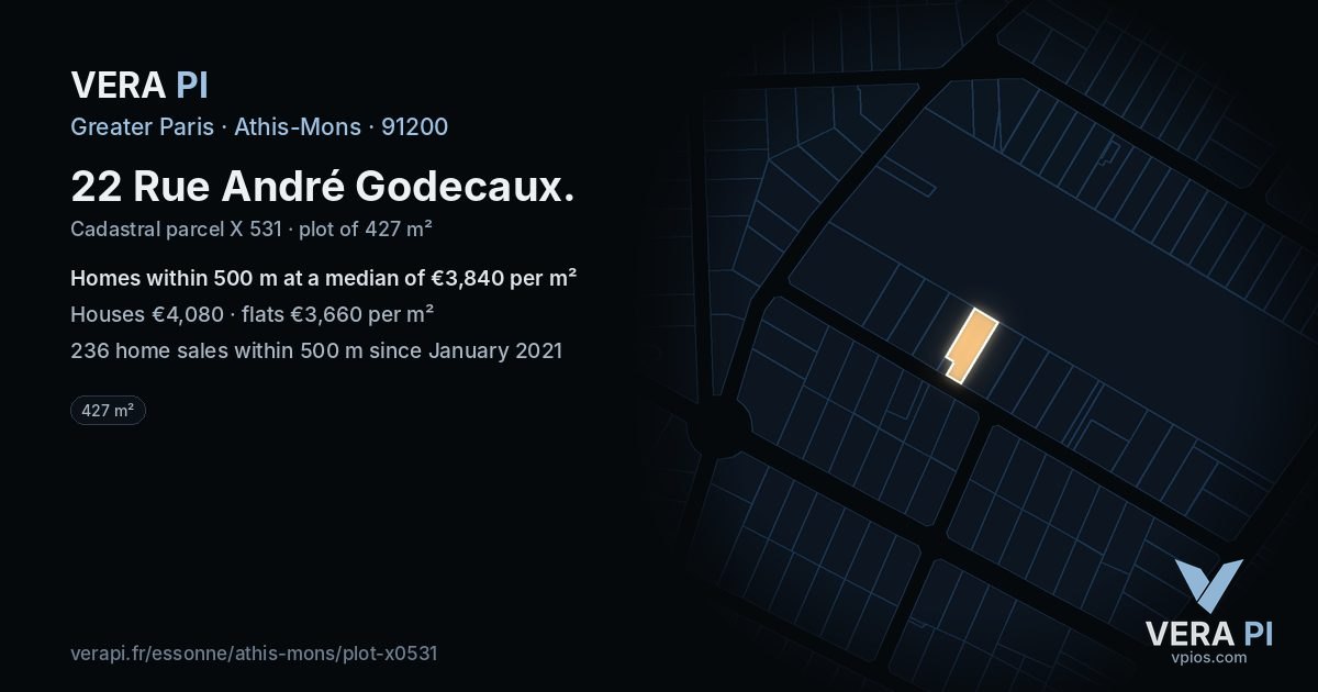 22 Rue André Godecaux, Athis-Mons at night – the plot lit, the parcels around coloured by the prices near them