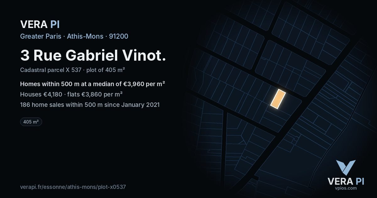 3 Rue Gabriel Vinot, Athis-Mons at night – the plot lit, the parcels around coloured by the prices near them