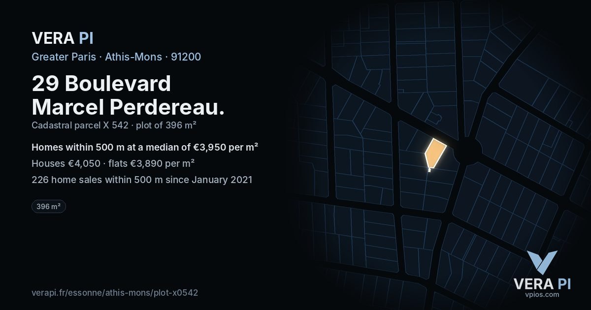 29 Boulevard Marcel Perdereau, Athis-Mons at night – the plot lit, the parcels around coloured by the prices near them