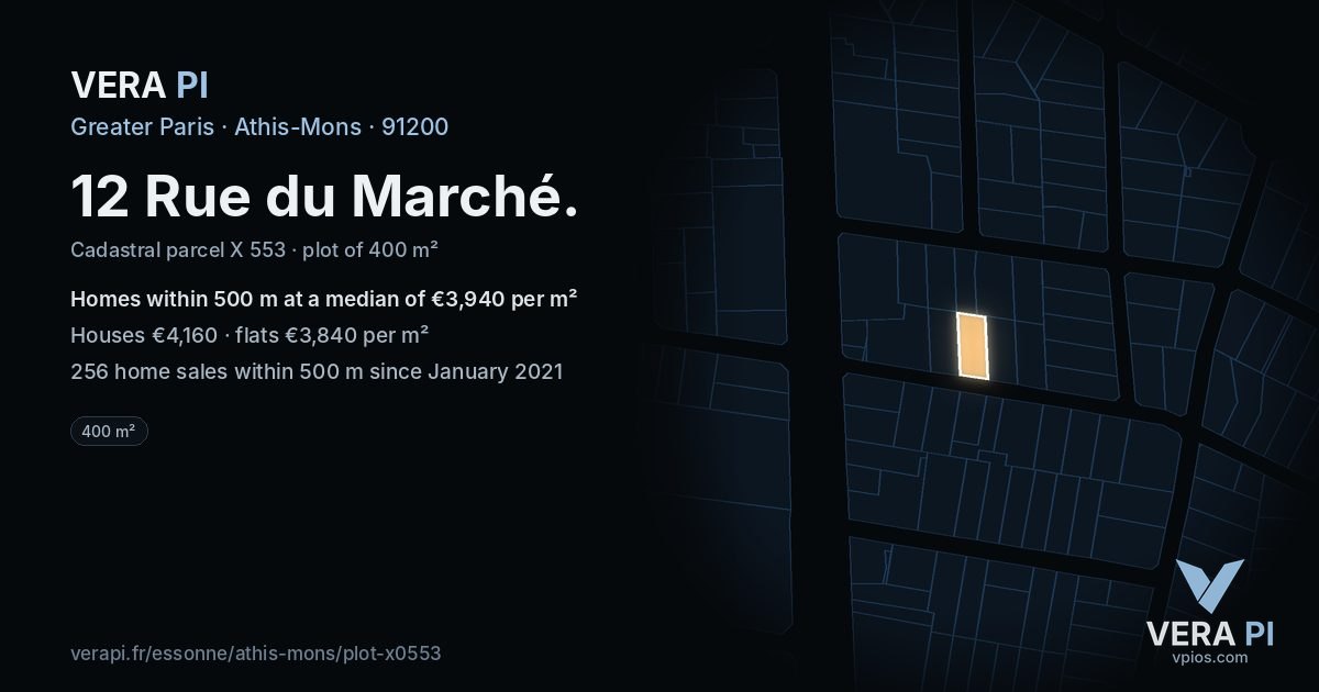 12 Rue du Marché, Athis-Mons at night – the plot lit, the parcels around coloured by the prices near them