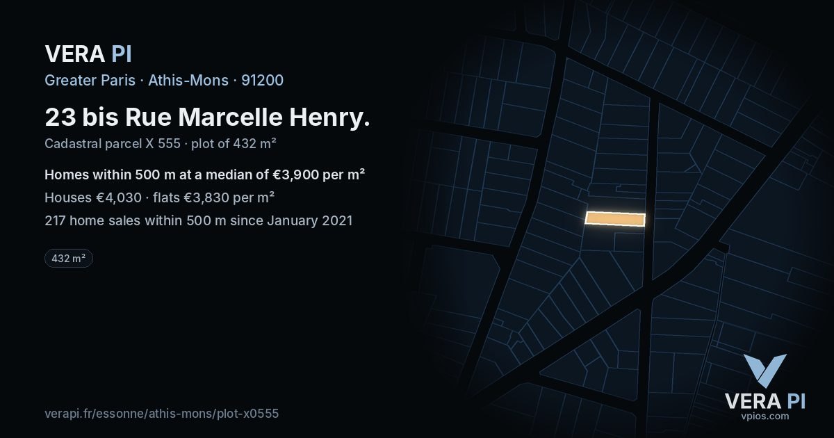 23 bis Rue Marcelle Henry, Athis-Mons at night – the plot lit, the parcels around coloured by the prices near them