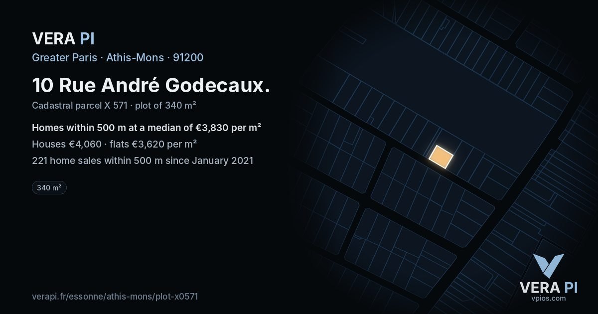 10 Rue André Godecaux, Athis-Mons at night – the plot lit, the parcels around coloured by the prices near them