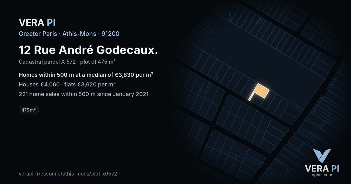 12 Rue André Godecaux, Athis-Mons at night – the plot lit, the parcels around coloured by the prices near them