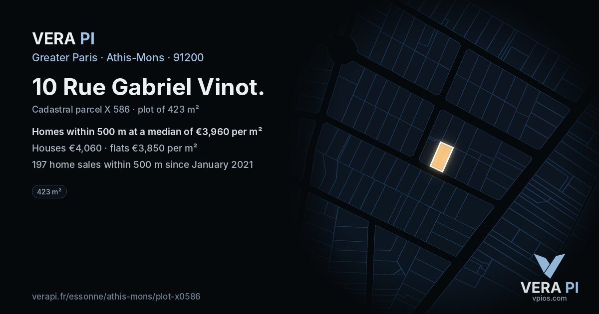 10 Rue Gabriel Vinot, Athis-Mons at night – the plot lit, the parcels around coloured by the prices near them