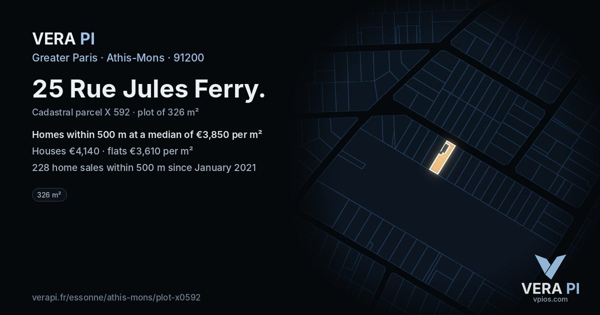 25 Rue Jules Ferry, Athis-Mons at night – the plot lit, the parcels around coloured by the prices near them