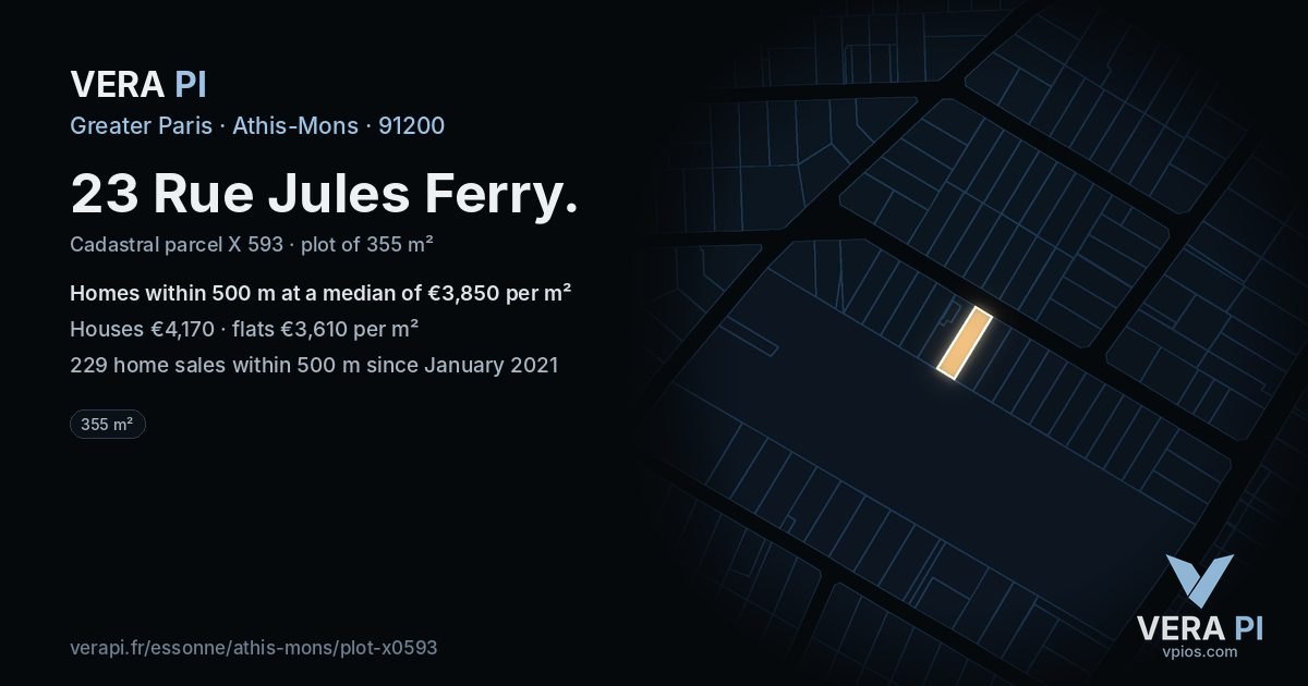 23 Rue Jules Ferry, Athis-Mons at night – the plot lit, the parcels around coloured by the prices near them