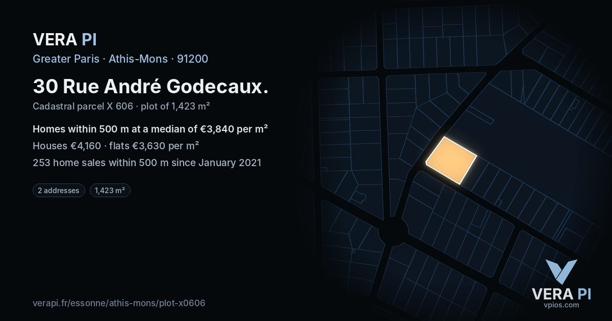 30 Rue André Godecaux, Athis-Mons at night – the plot lit, the parcels around coloured by the prices near them