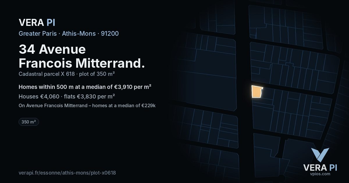 34 Avenue Francois Mitterrand, Athis-Mons at night – the plot lit, the parcels around coloured by the prices near them