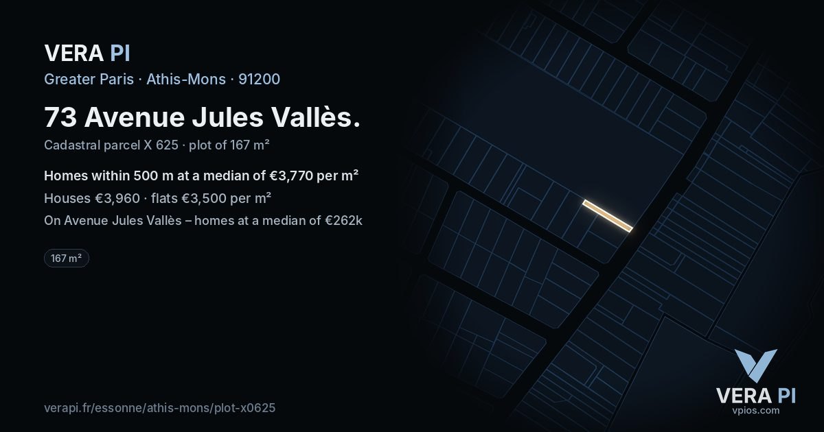 73 Avenue Jules Vallès, Athis-Mons at night – the plot lit, the parcels around coloured by the prices near them
