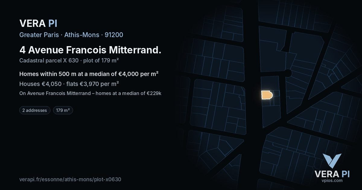 4 Avenue Francois Mitterrand, Athis-Mons at night – the plot lit, the parcels around coloured by the prices near them