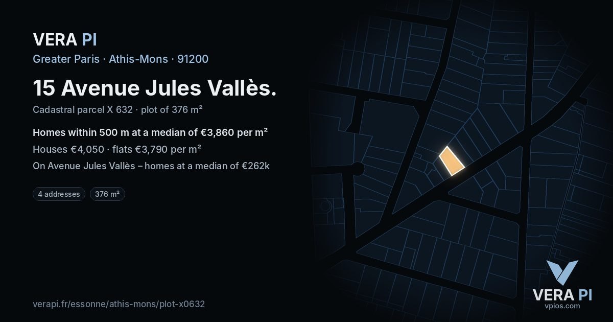 15 Avenue Jules Vallès, Athis-Mons at night – the plot lit, the parcels around coloured by the prices near them