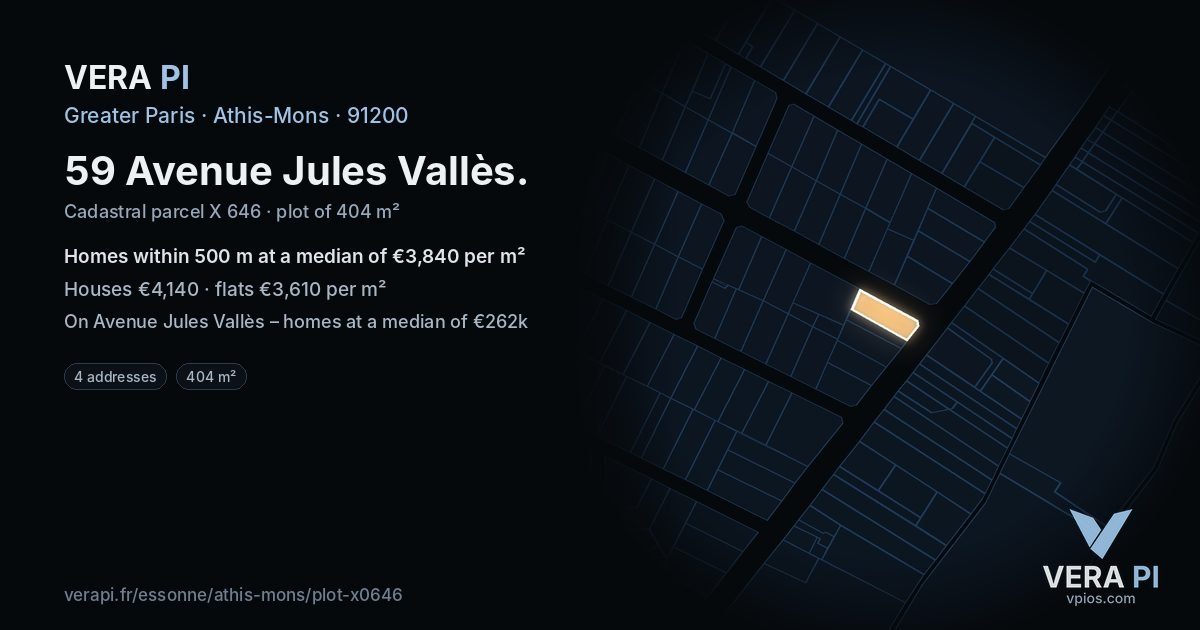 59 Avenue Jules Vallès, Athis-Mons at night – the plot lit, the parcels around coloured by the prices near them