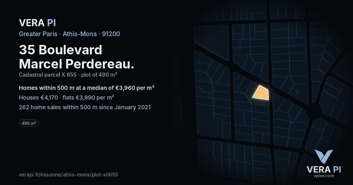 35 Boulevard Marcel Perdereau, Athis-Mons at night – the plot lit, the parcels around coloured by the prices near them